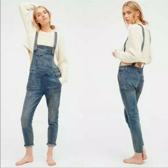 Free People Denim - Free People Washed Distress Denim Overalls Size 26